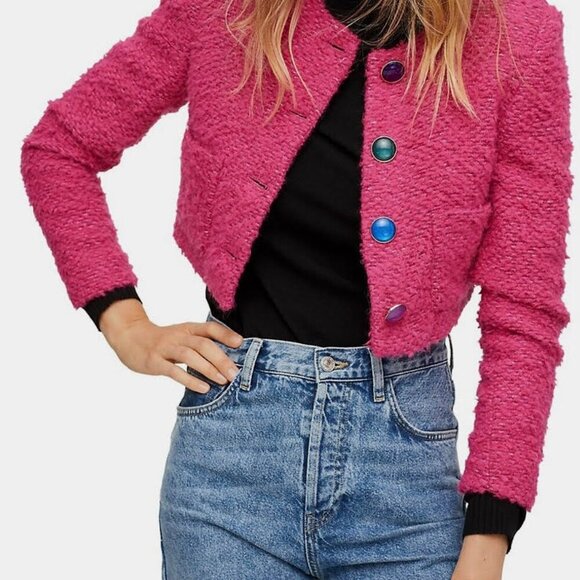 MANGO Cropped, textured jacket finished with candy  buttons  SMALL - Picture 2 of 15